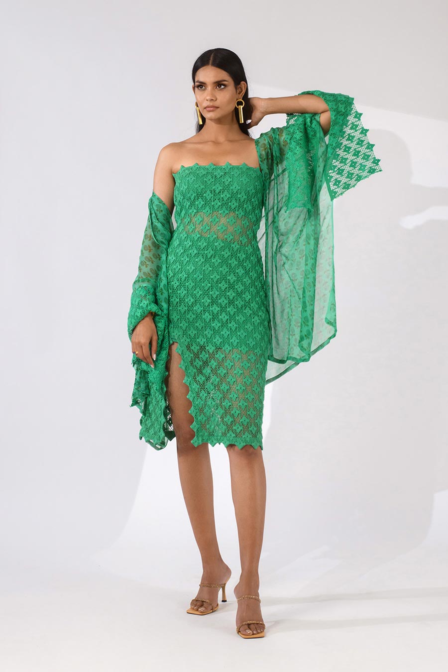 SCARLETT - Green Crochet Dress & Shrug Set