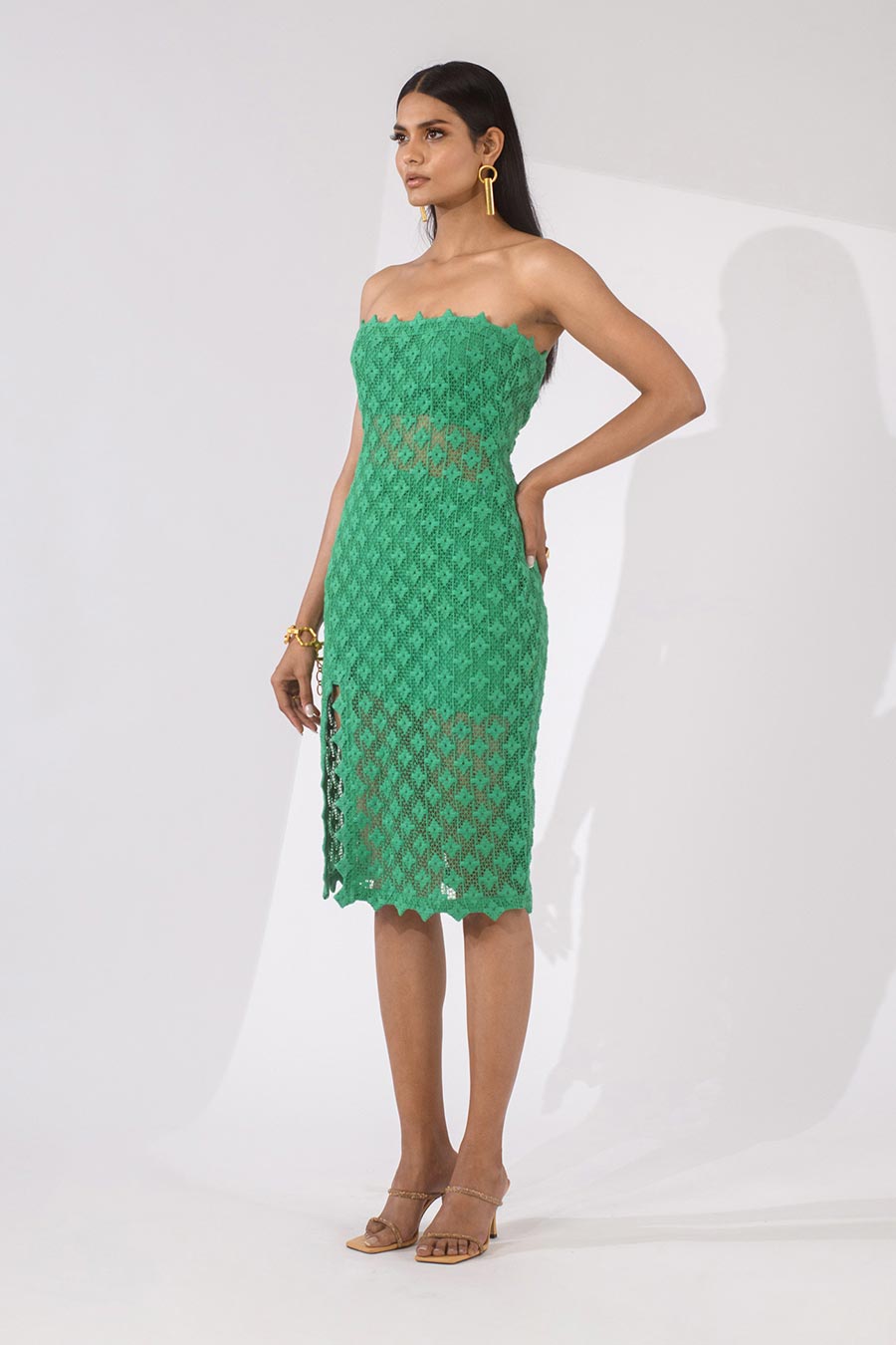 SCARLETT - Green Crochet Dress & Shrug Set