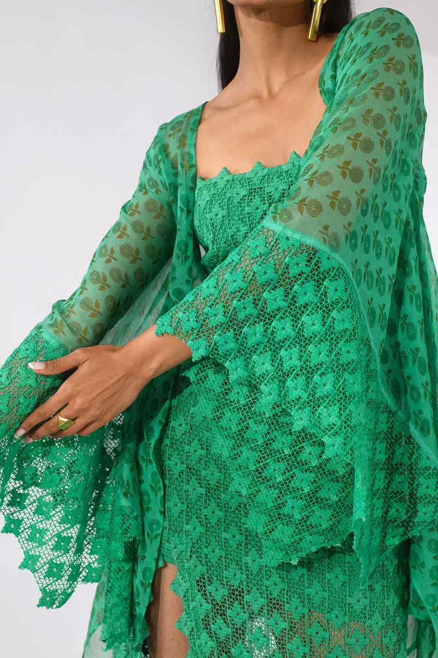 SCARLETT - Green Crochet Dress & Shrug Set