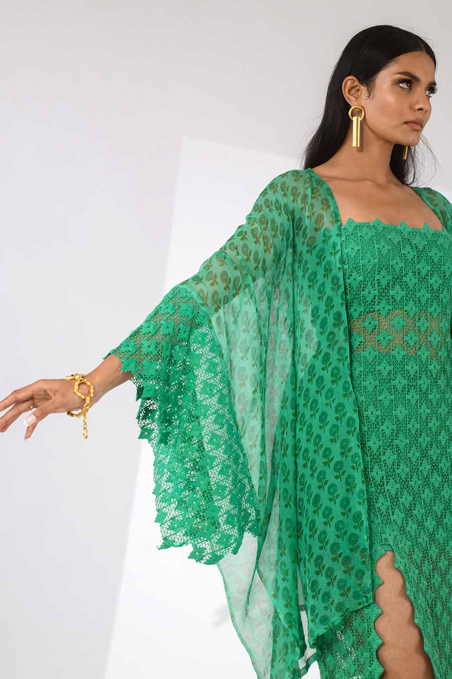 SCARLETT - Green Crochet Dress & Shrug Set