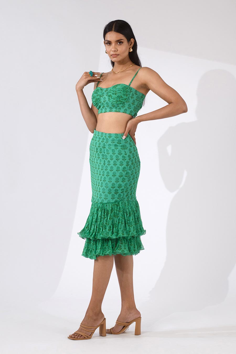 EVA - Green Printed Top & Skirt Co-Ord Set