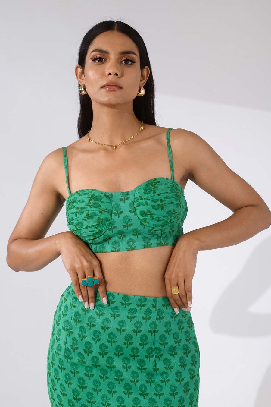 EVA - Green Printed Top & Skirt Co-Ord Set