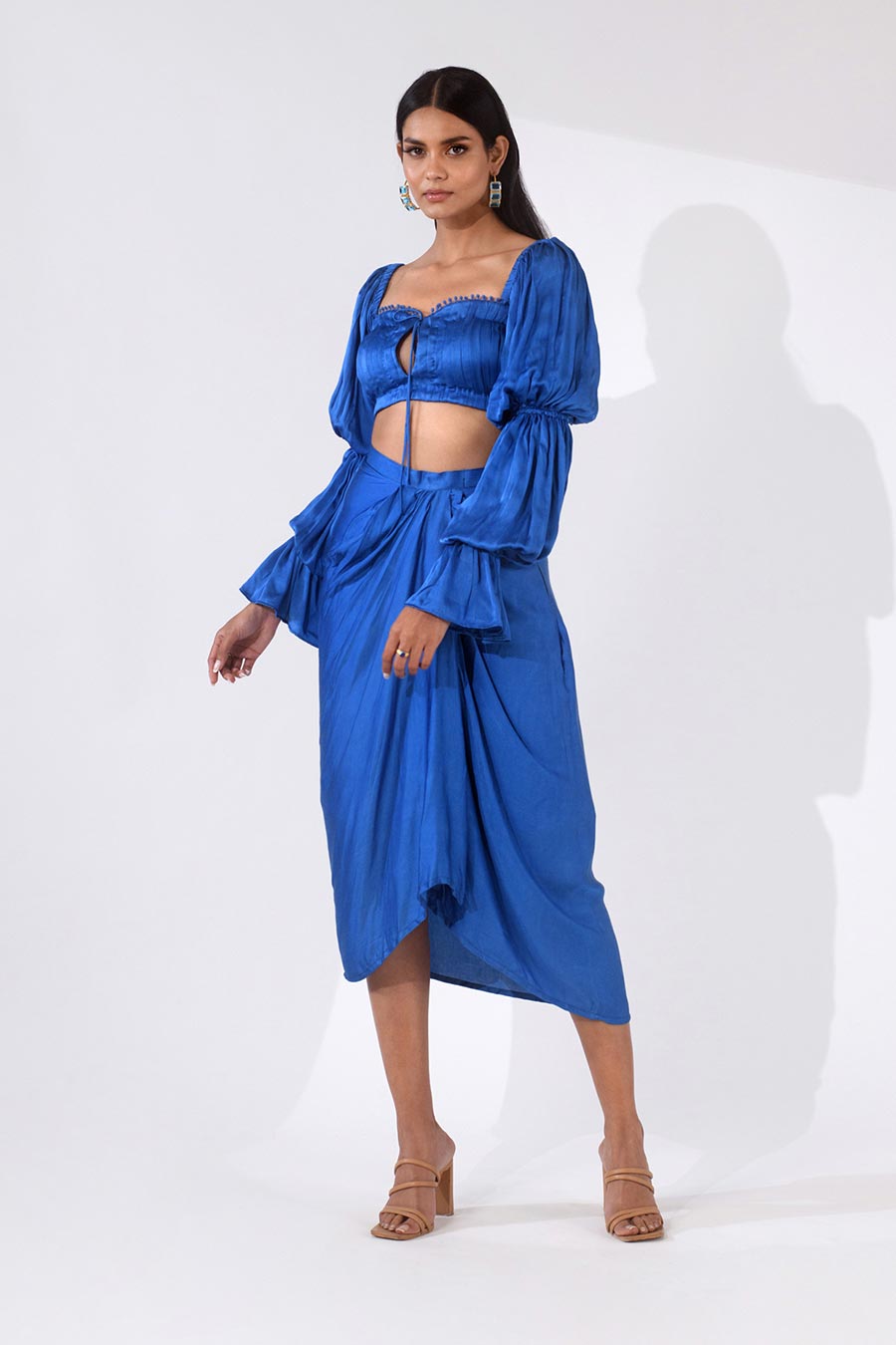 CHARLOTTE - Blue Silk Top & Skirt Co-Ord Set