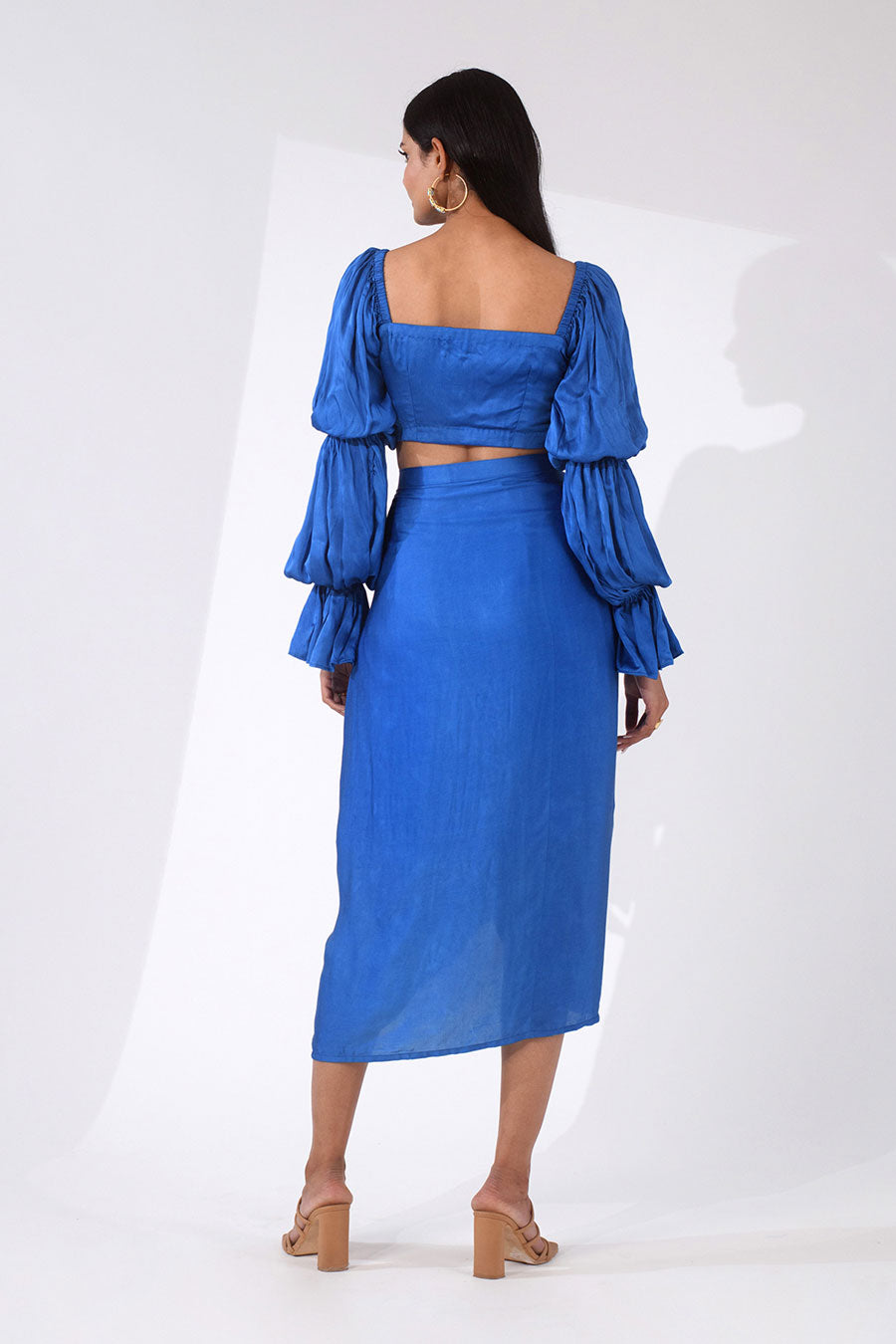 CHARLOTTE - Blue Silk Top & Skirt Co-Ord Set