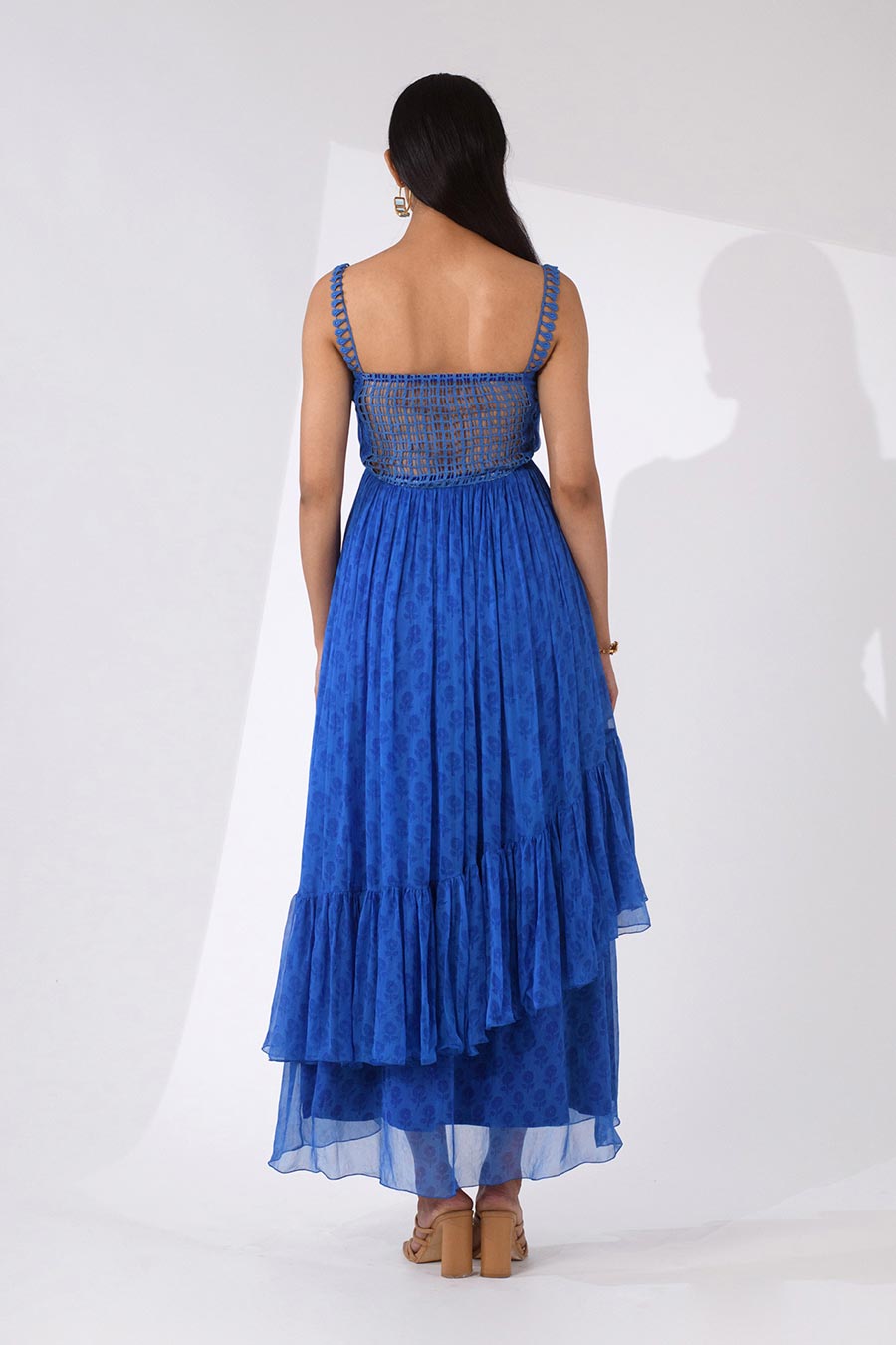 GRACE - Blue Printed Chiffon Maxi Dress
