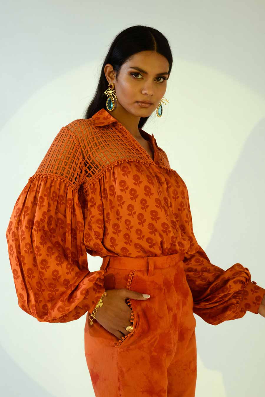 VICTORIA - Rust Shirt & Pant Co-Ord Set