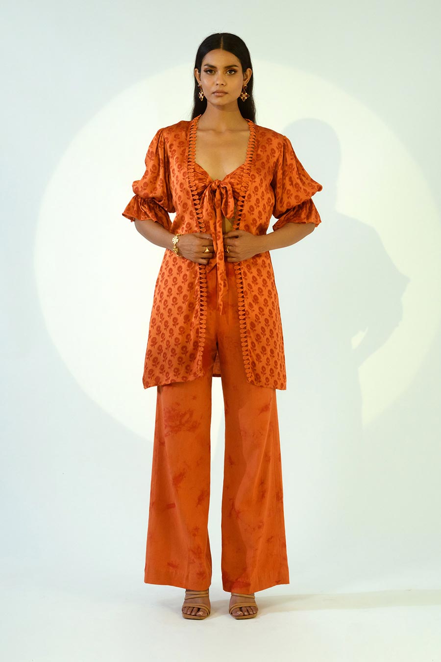 EVELYN - Rust Top & Pant Set With Shrug