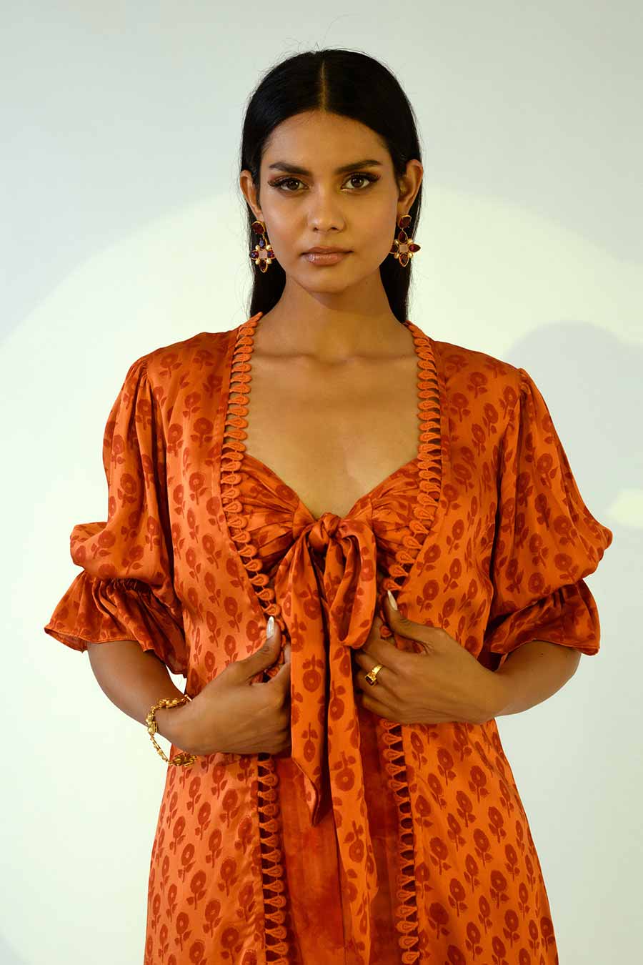 EVELYN - Rust Top & Pant Set With Shrug