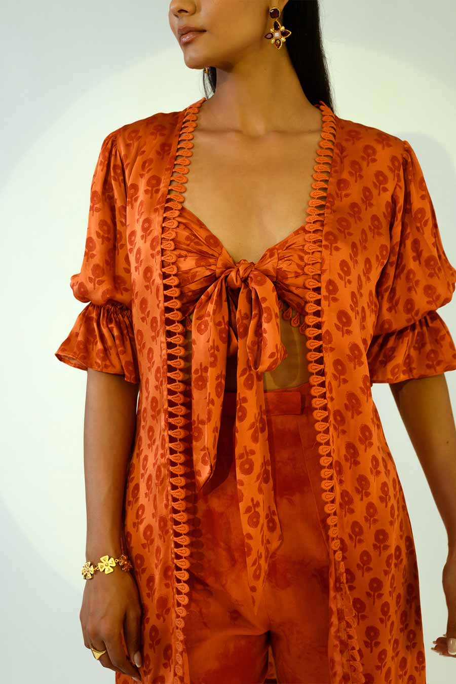 EVELYN - Rust Top & Pant Set With Shrug
