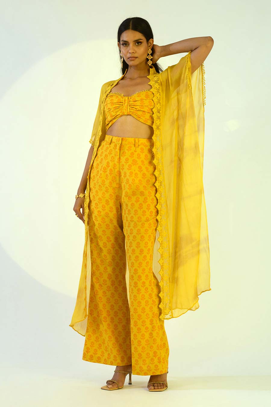 LUNA - Yellow Top & Pant Set With Shrug