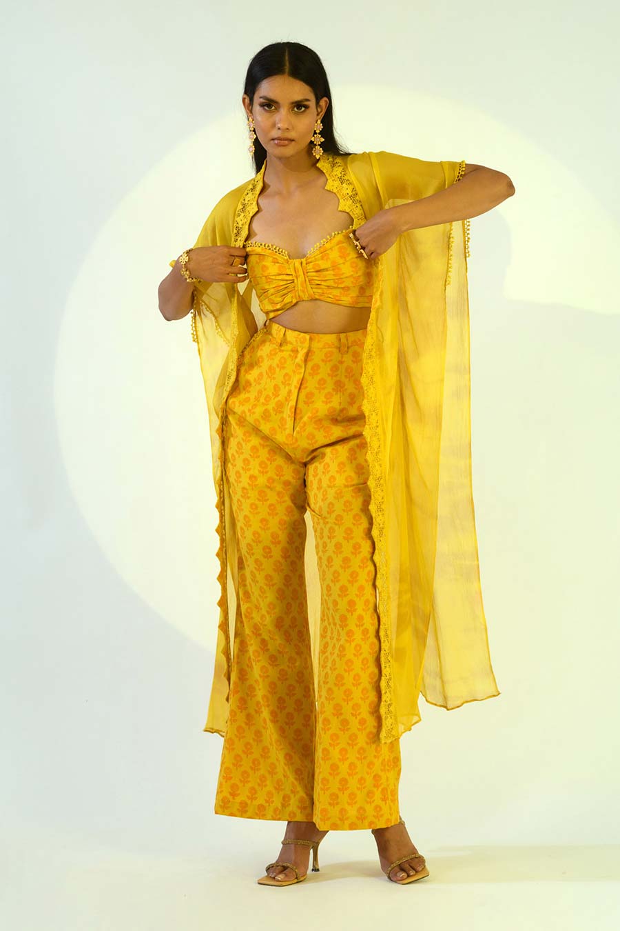 LUNA - Yellow Top & Pant Set With Shrug