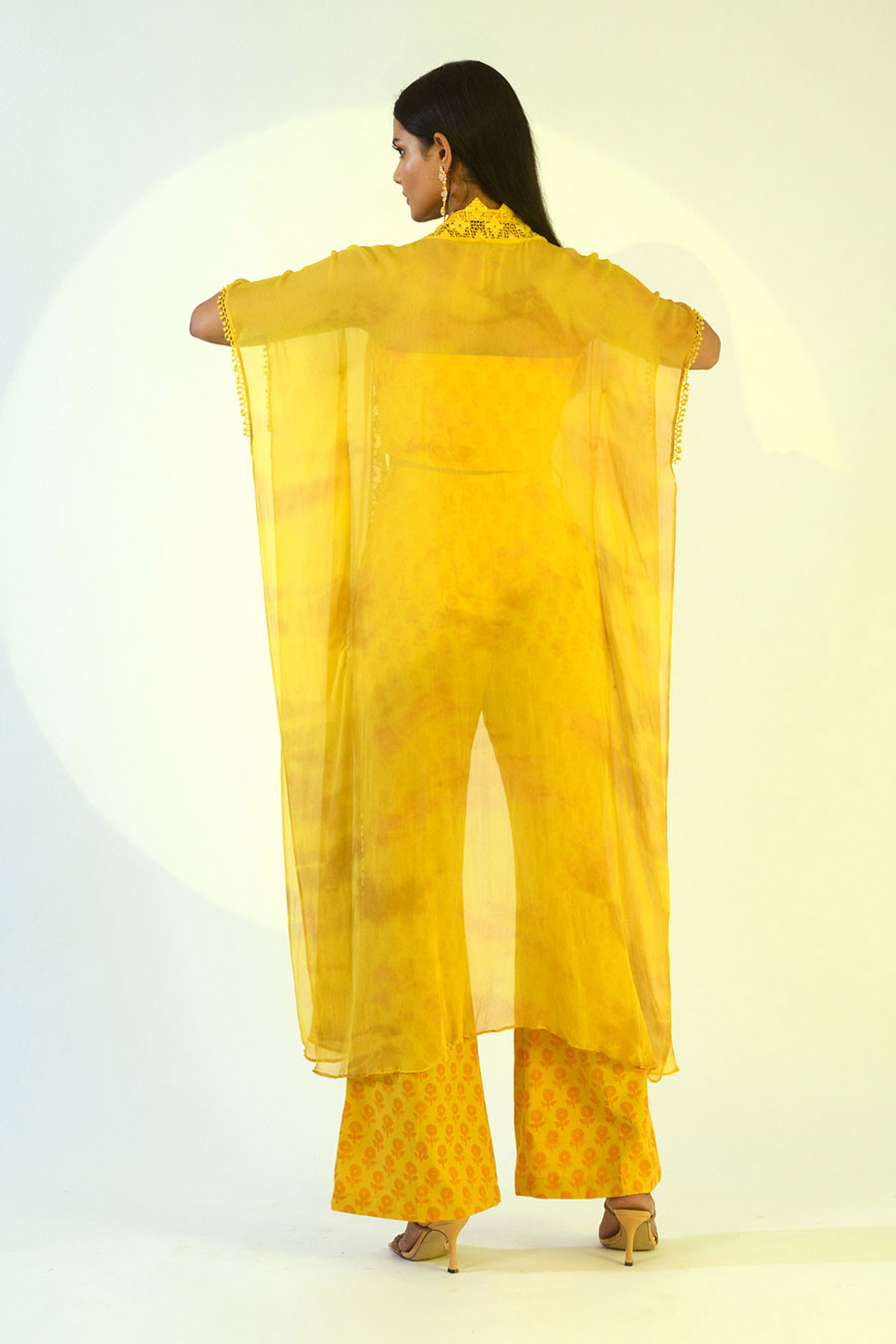 LUNA - Yellow Top & Pant Set With Shrug