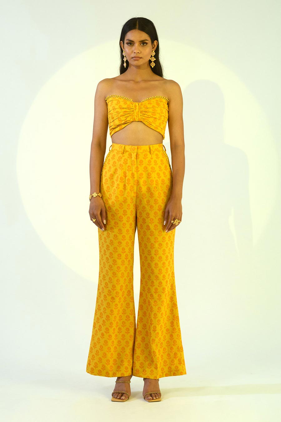 LUNA - Yellow Top & Pant Set With Shrug