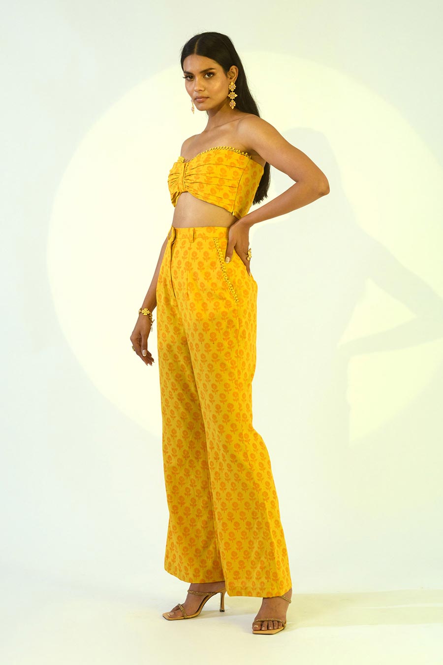 LUNA - Yellow Top & Pant Set With Shrug