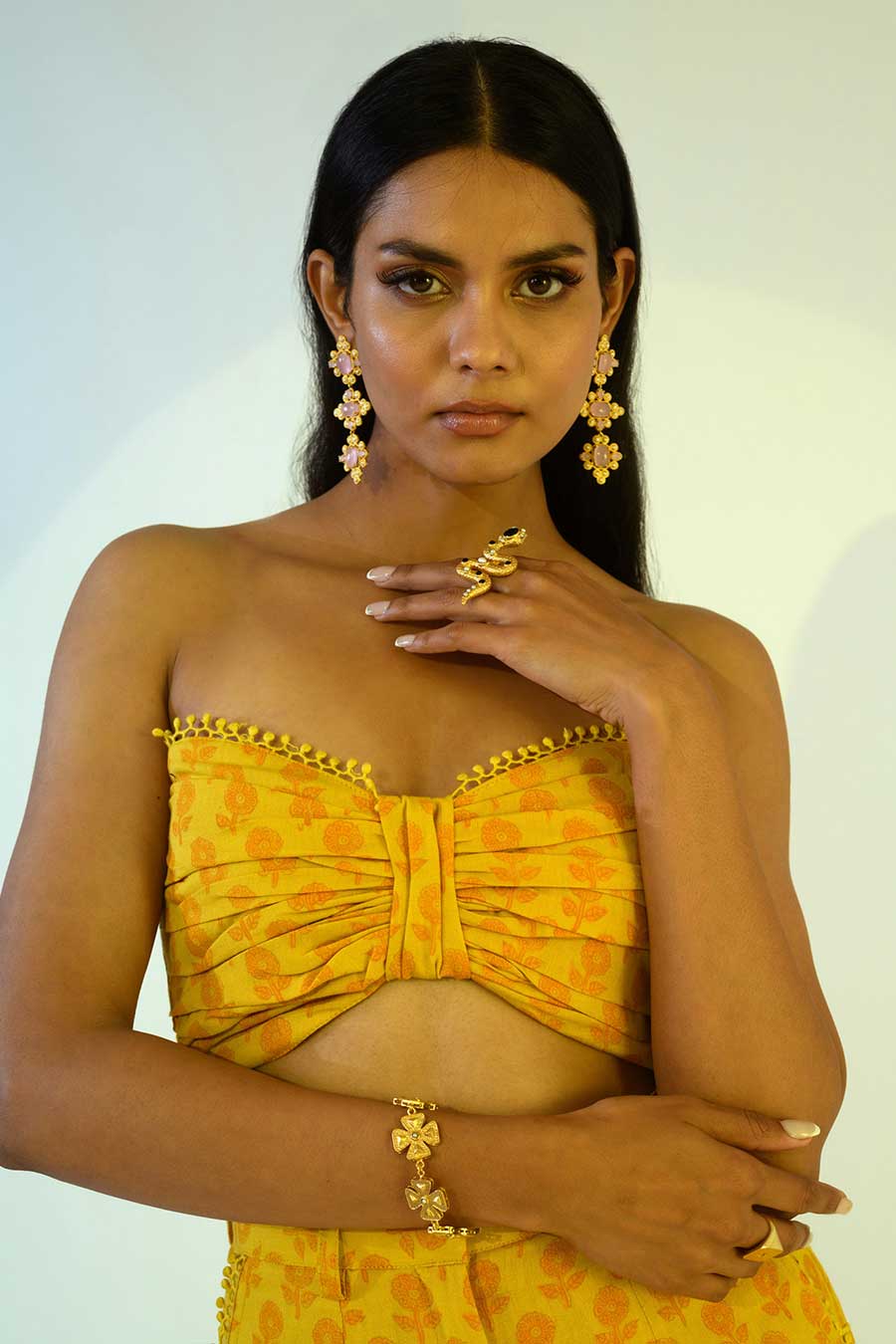 LUNA - Yellow Top & Pant Set With Shrug
