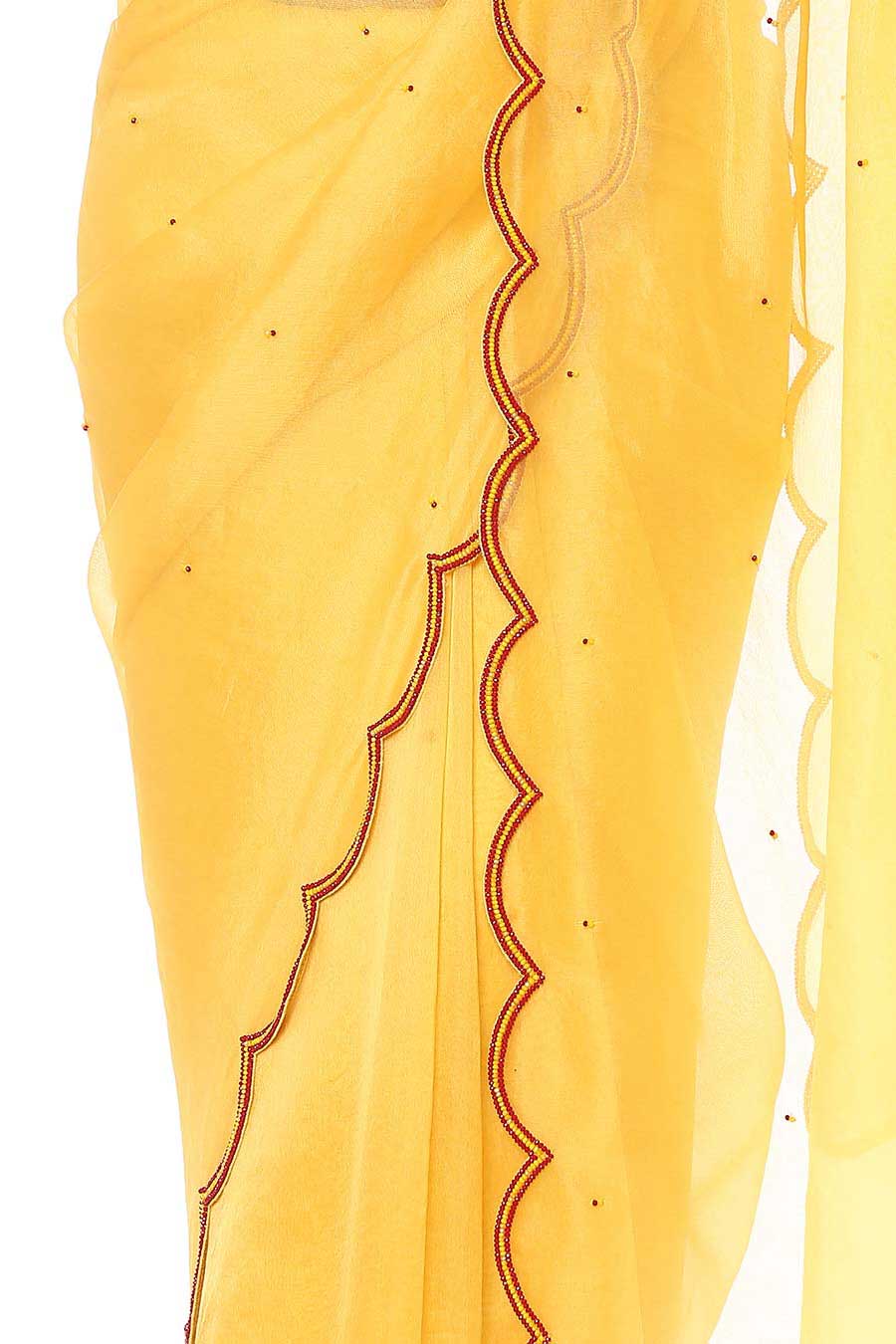 Yellow Embroidered Organza Saree Set (Set of 2)