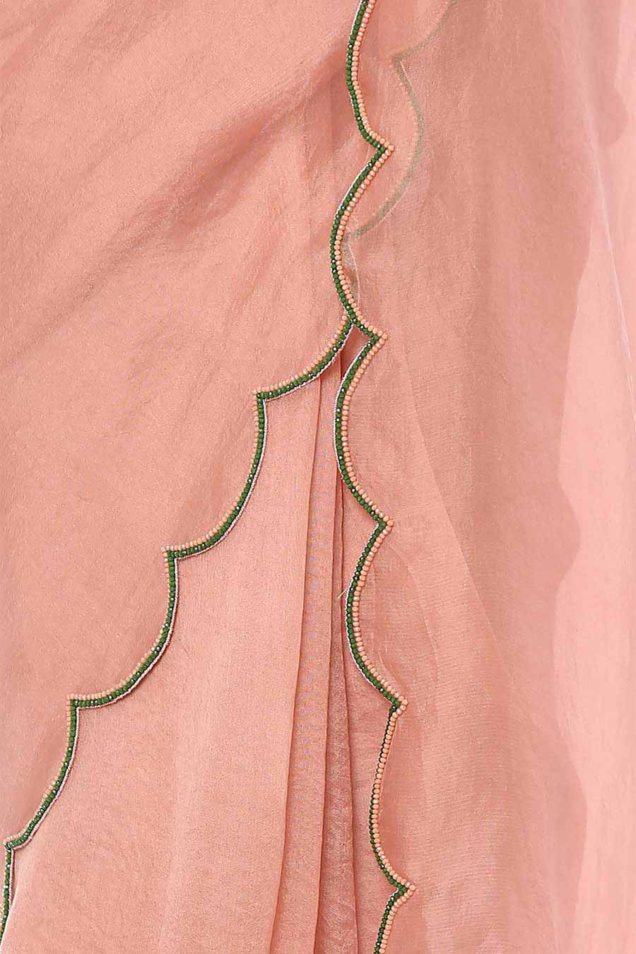 Pink Embroidered Organza Saree Set (Set of 2)