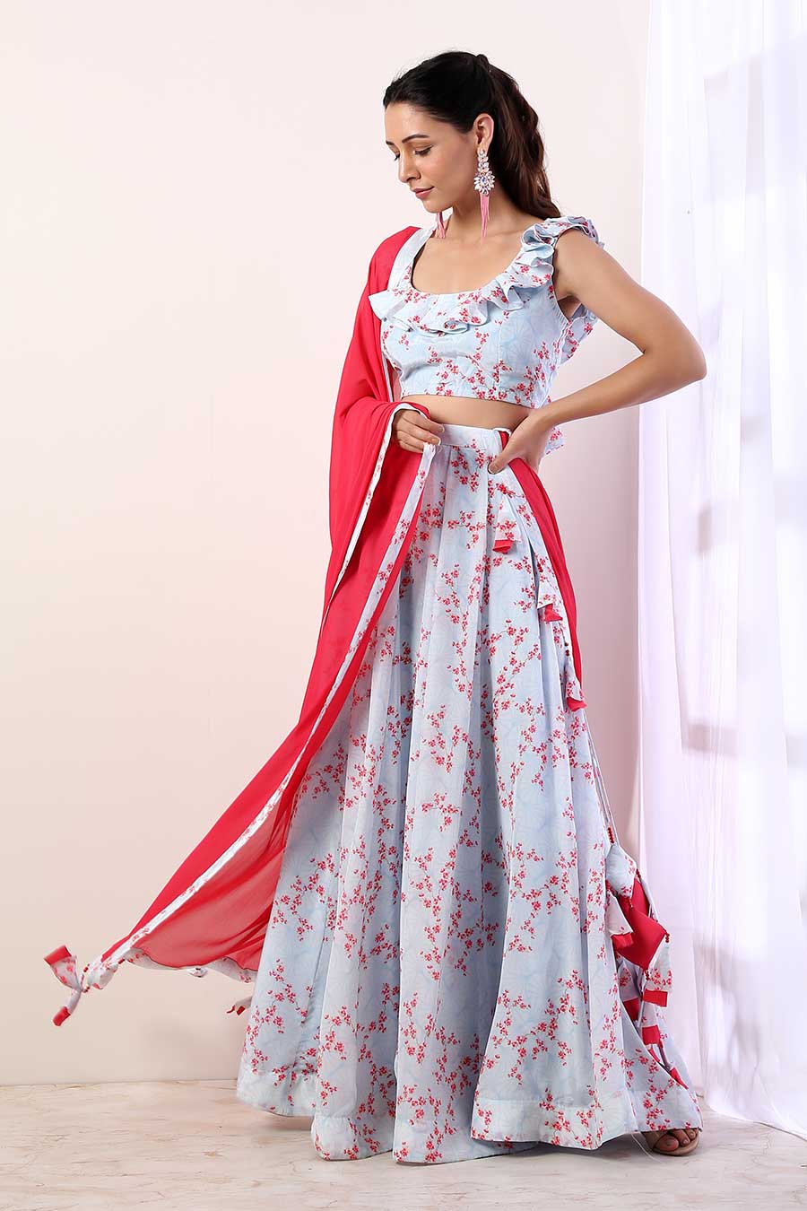 Blue & Fuschia Embroidered Lehenga Set