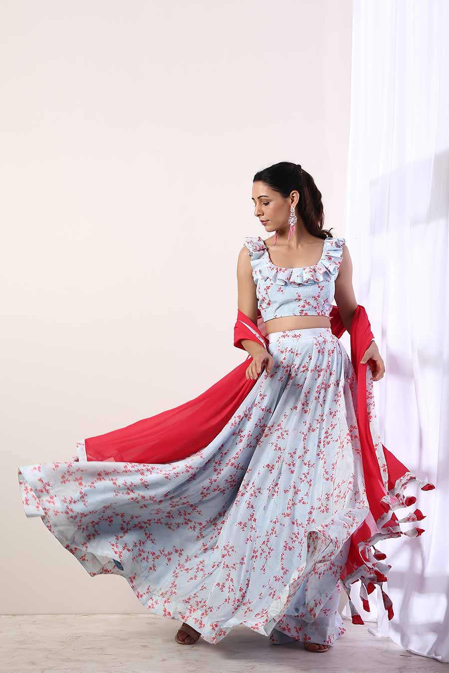Blue & Fuschia Embroidered Lehenga Set