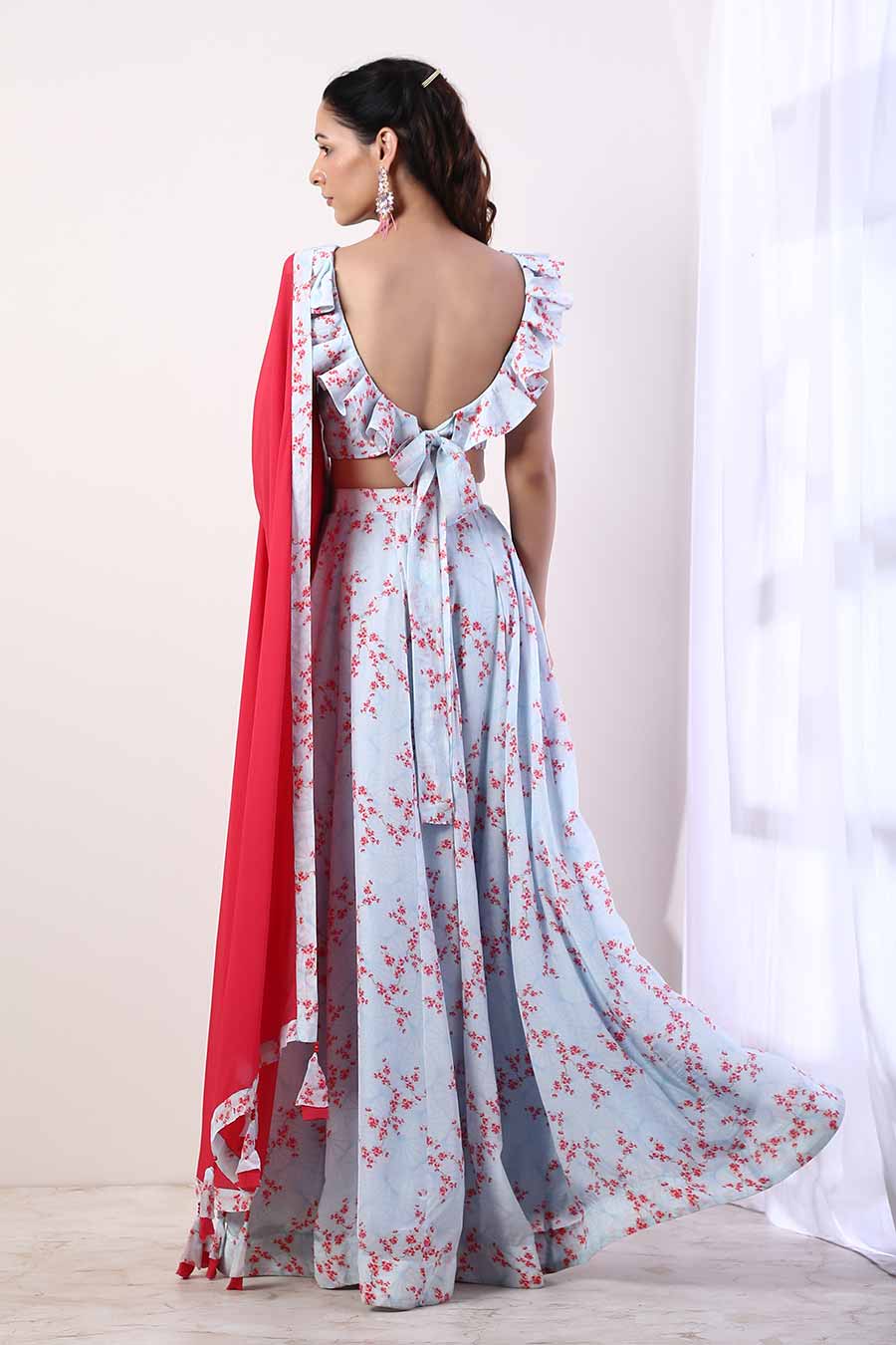 Blue & Fuschia Embroidered Lehenga Set