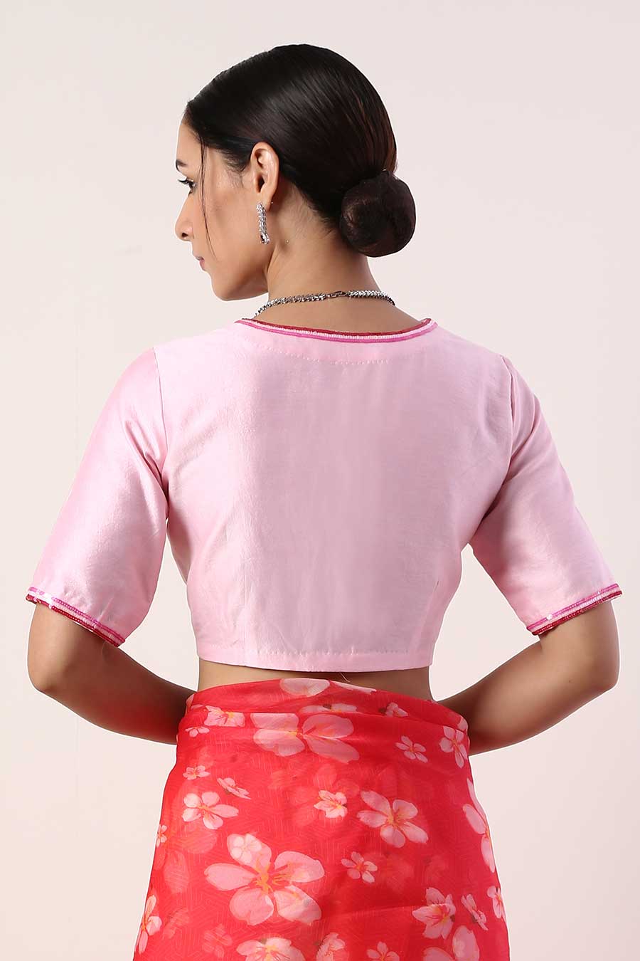 Hot Pink Printed Organza Saree & Blouse