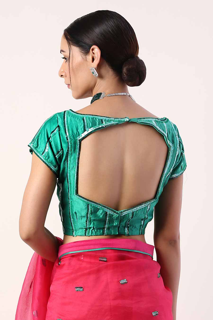 Fuschia Embroidered Organza Saree & Blouse