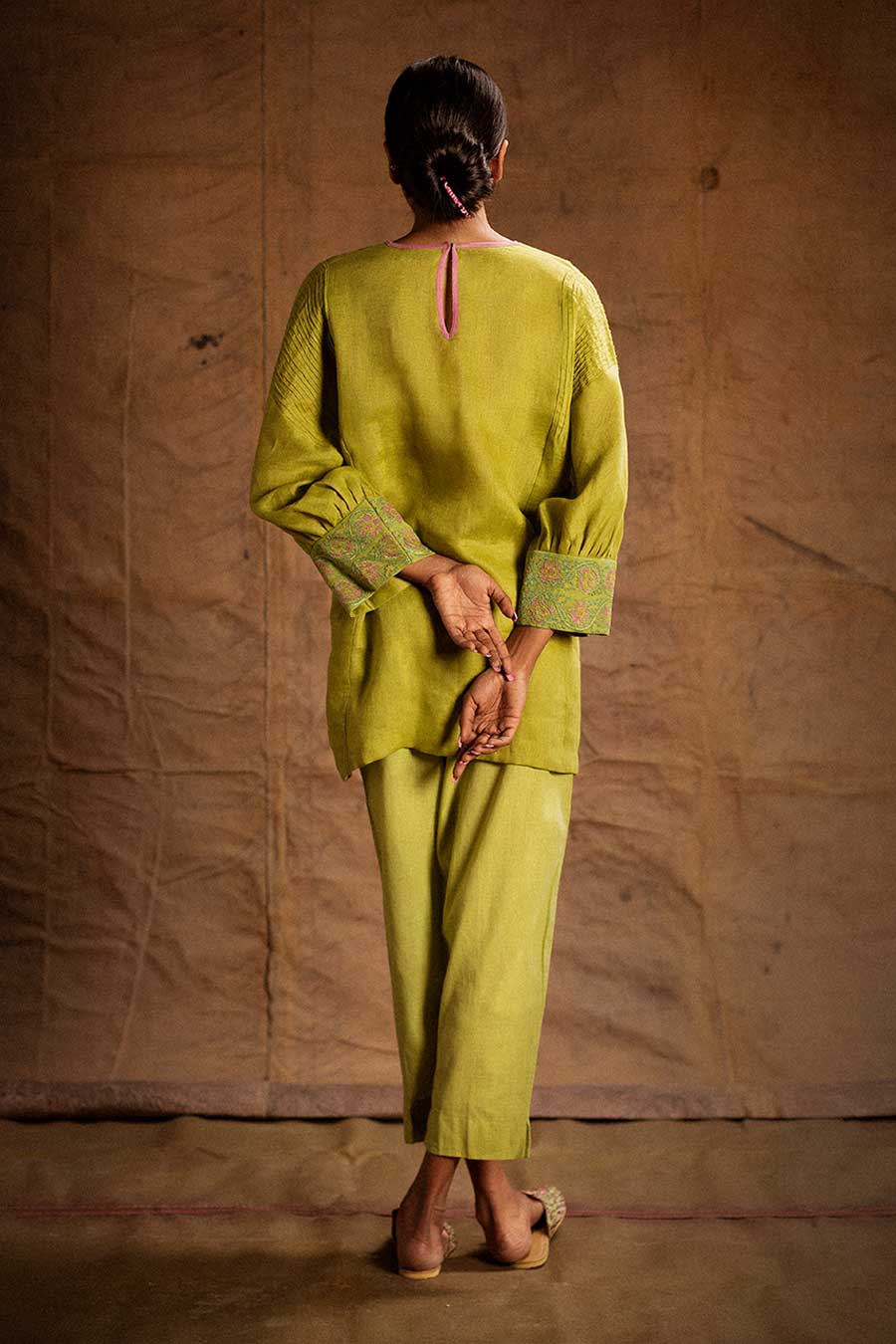 Green Linen Embroidered Tunic