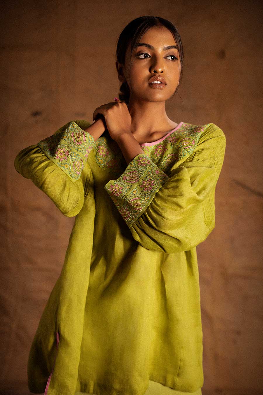 Green Linen Embroidered Tunic