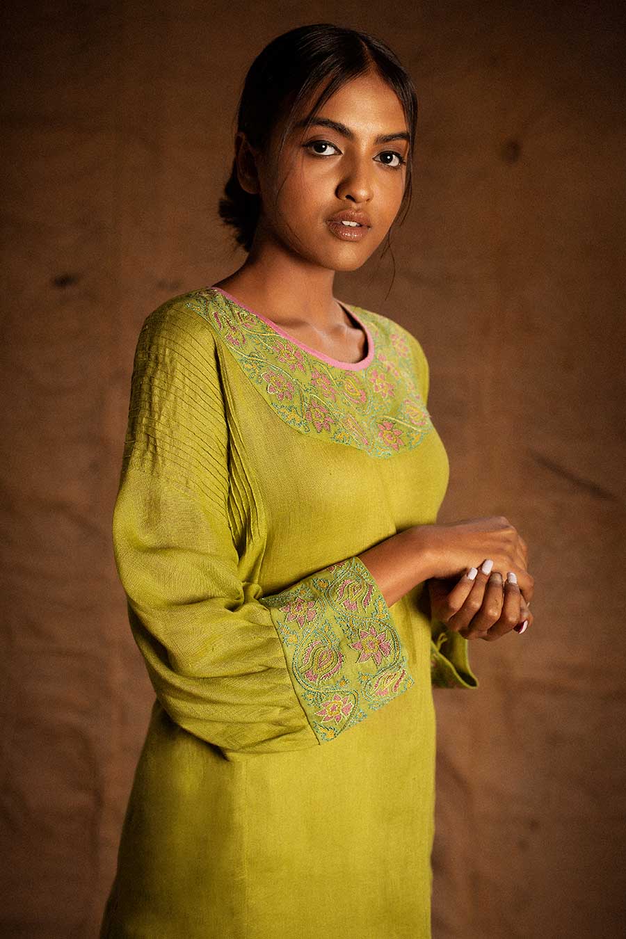 Green Linen Embroidered Tunic