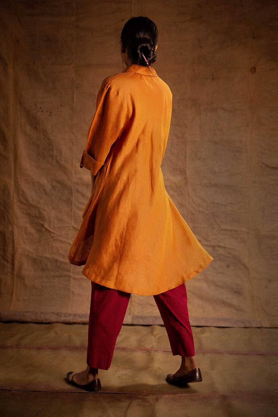 Orange Linen Embroidered Tunic Shirt
