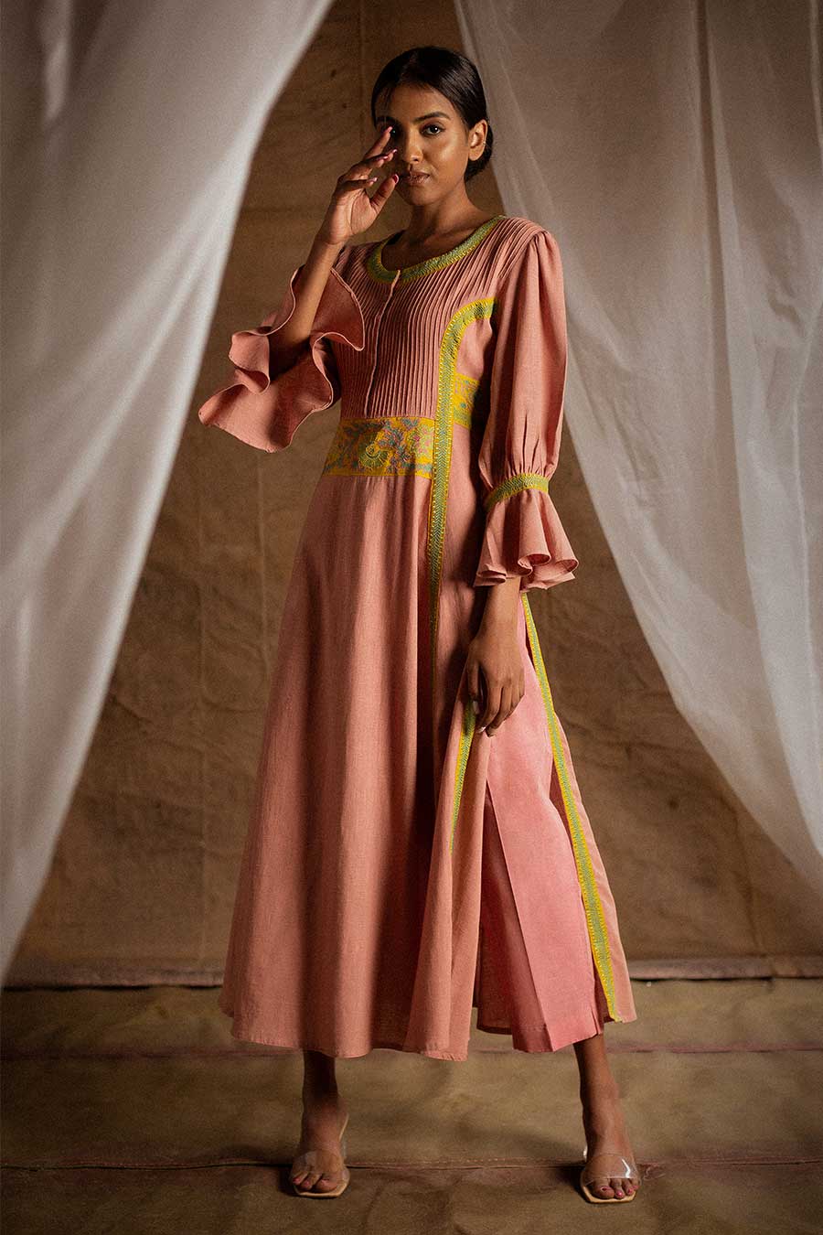 Peach Embroidered Kurta & Pant Set