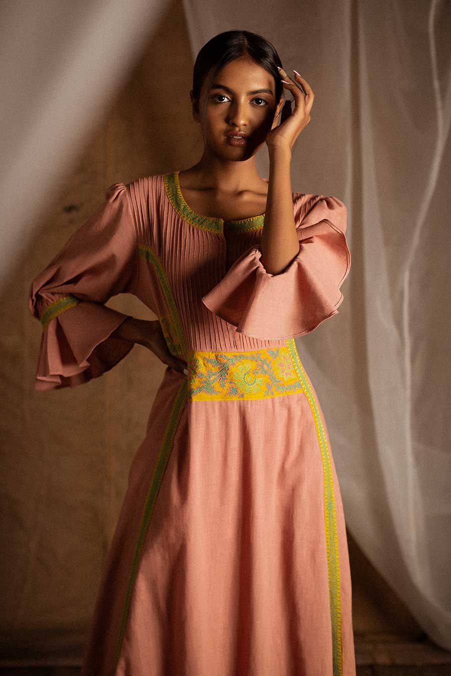 Peach Embroidered Kurta & Pant Set