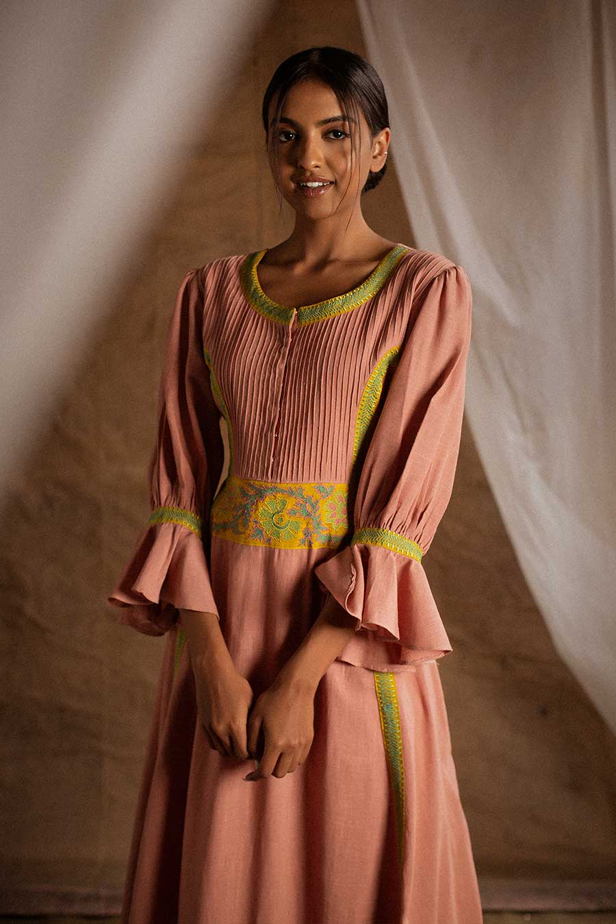 Peach Embroidered Kurta & Pant Set
