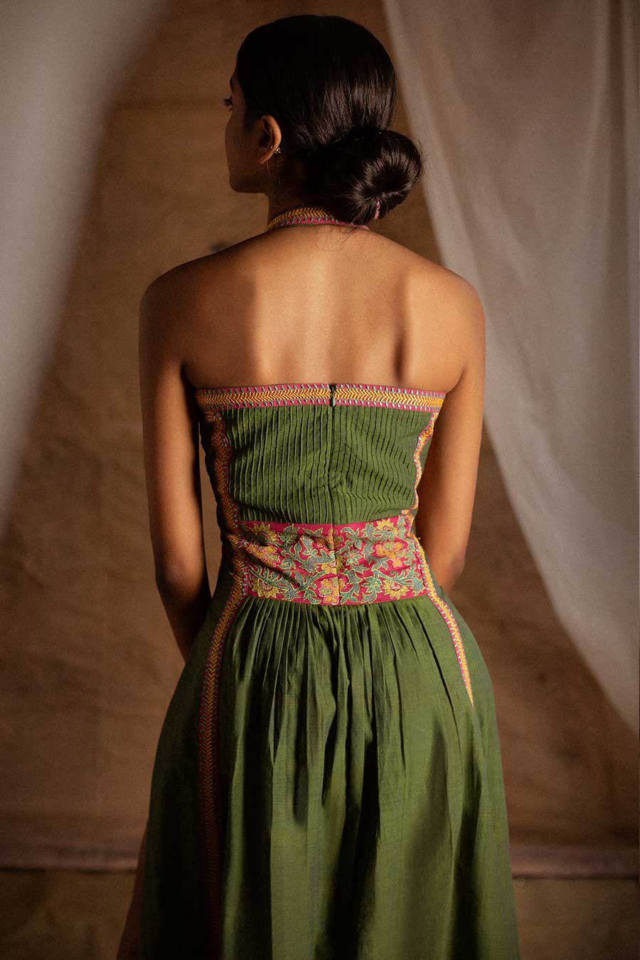 Green Embroidered Slit Dress
