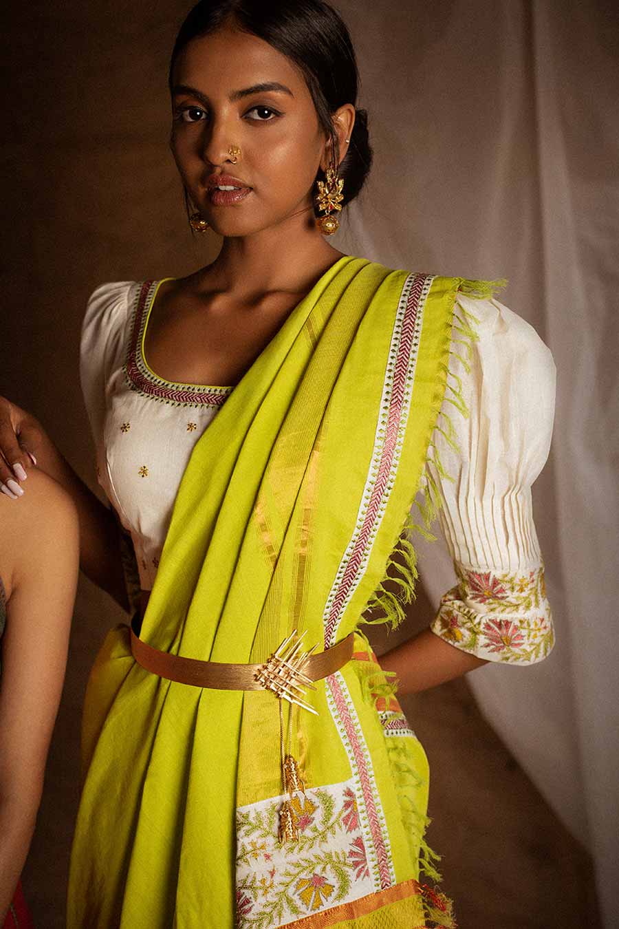 Green Embroidered Saree & Blouse Set