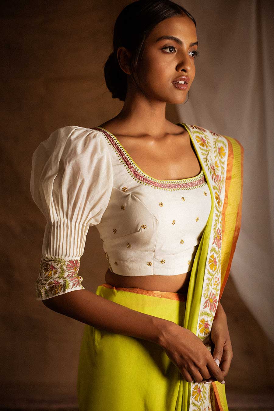 Green Embroidered Saree & Blouse Set