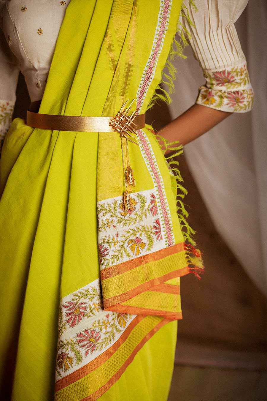 Green Embroidered Saree & Blouse Set