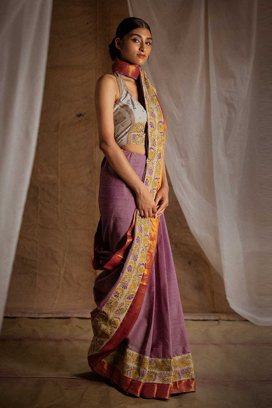 Lilac Embroidered Saree & Blouse Set