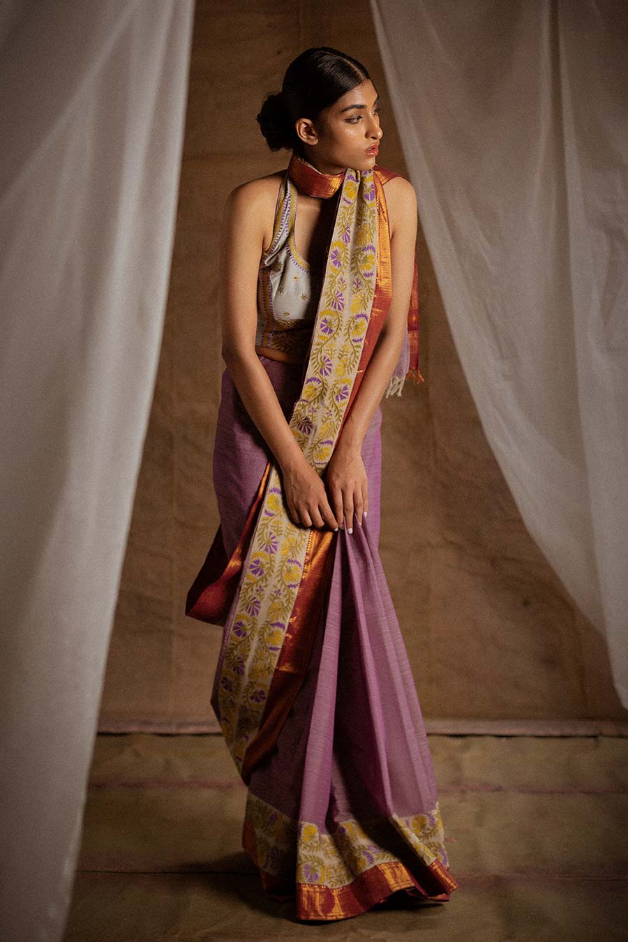 Lilac Embroidered Saree & Blouse Set