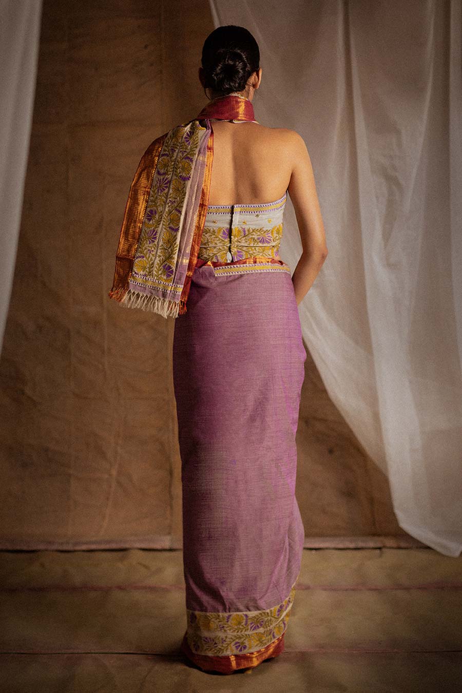 Lilac Embroidered Saree & Blouse Set