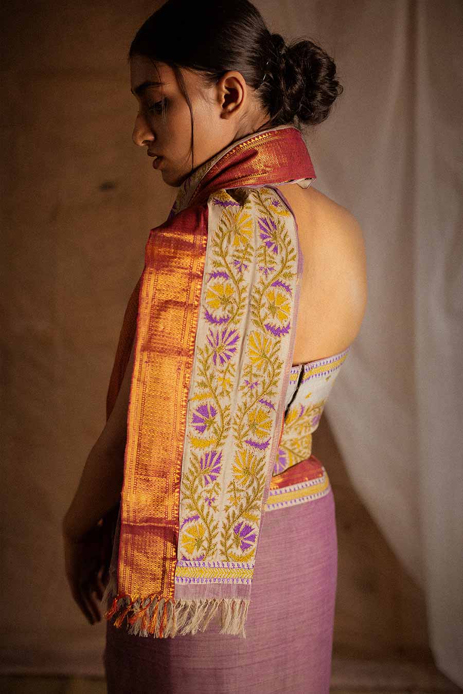 Lilac Embroidered Saree & Blouse Set