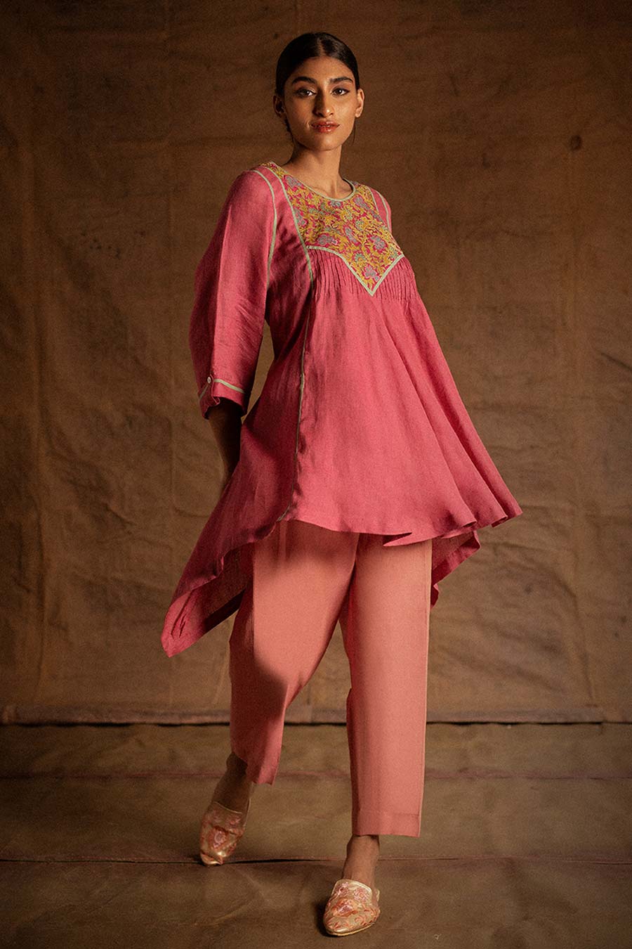 Pink Linen Embroidered Tunic