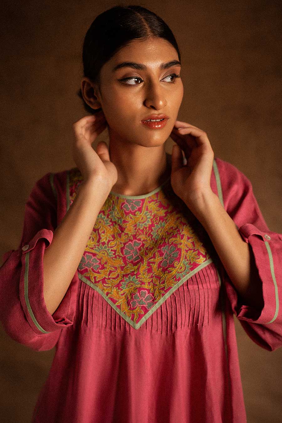 Pink Linen Embroidered Tunic