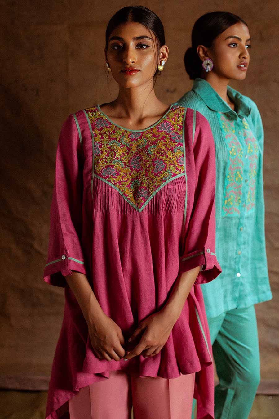 Pink Linen Embroidered Tunic