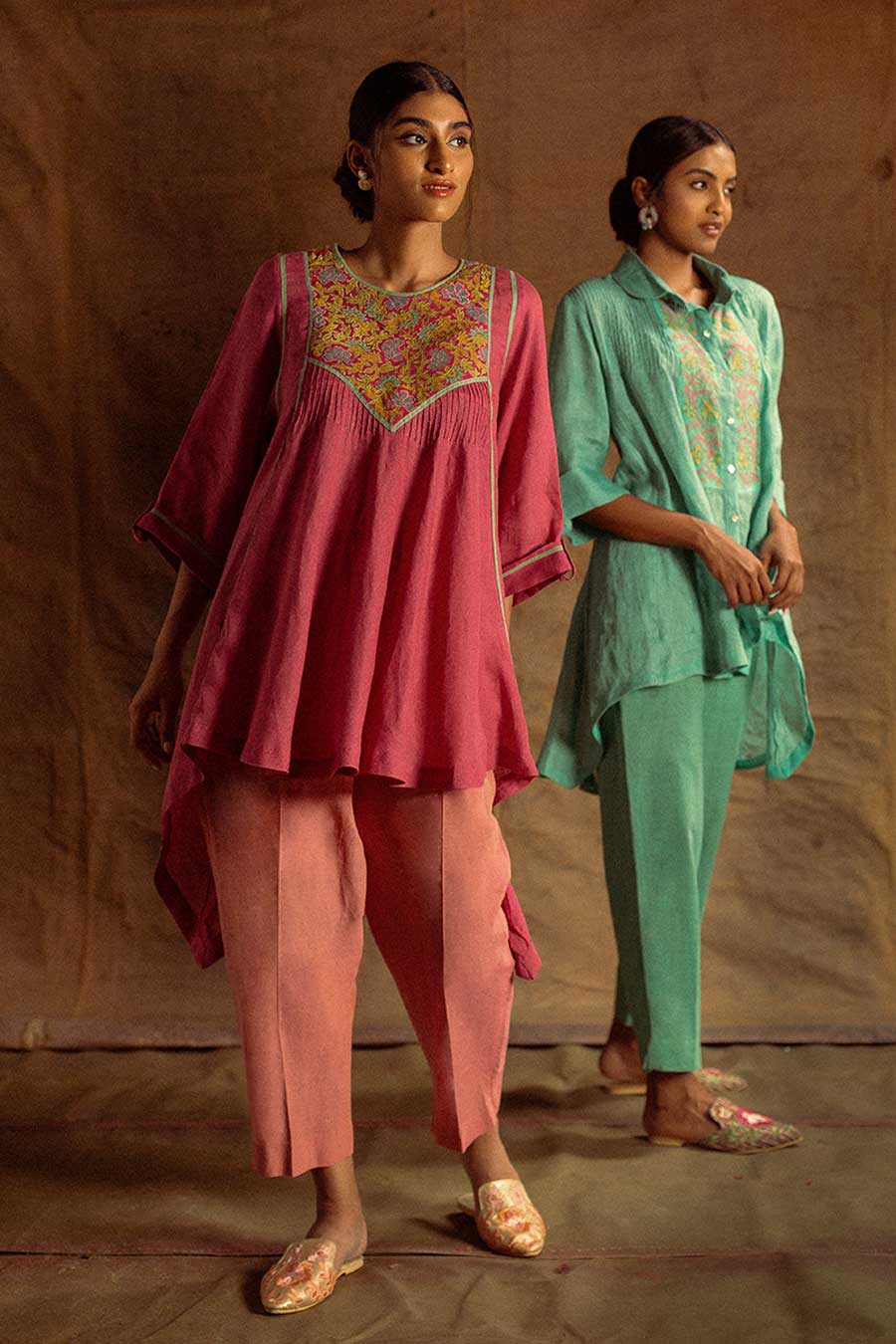 Pink Linen Embroidered Tunic