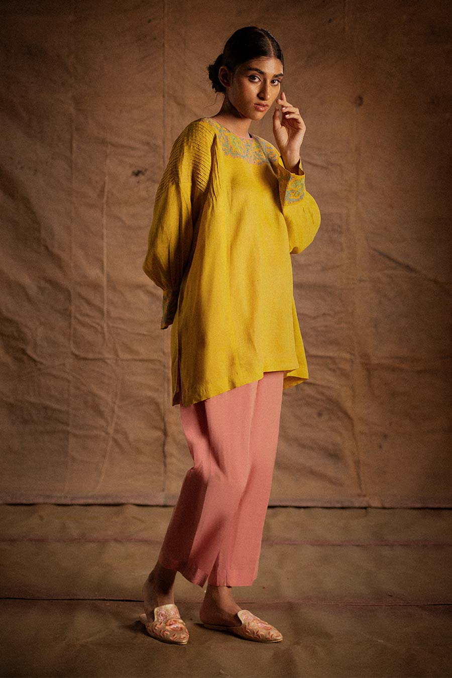 Yellow Linen Embroidered Tunic