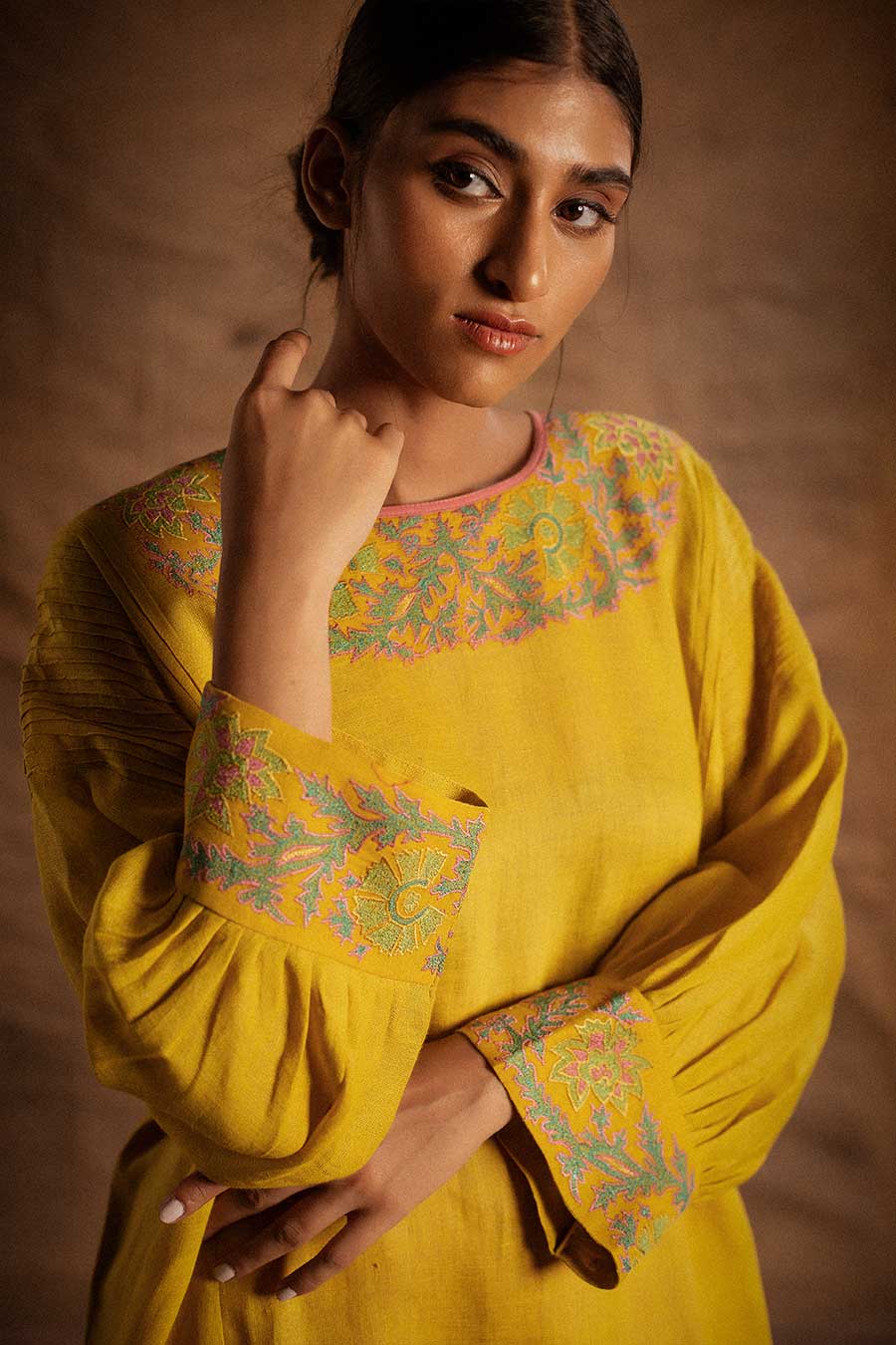 Yellow Linen Embroidered Tunic