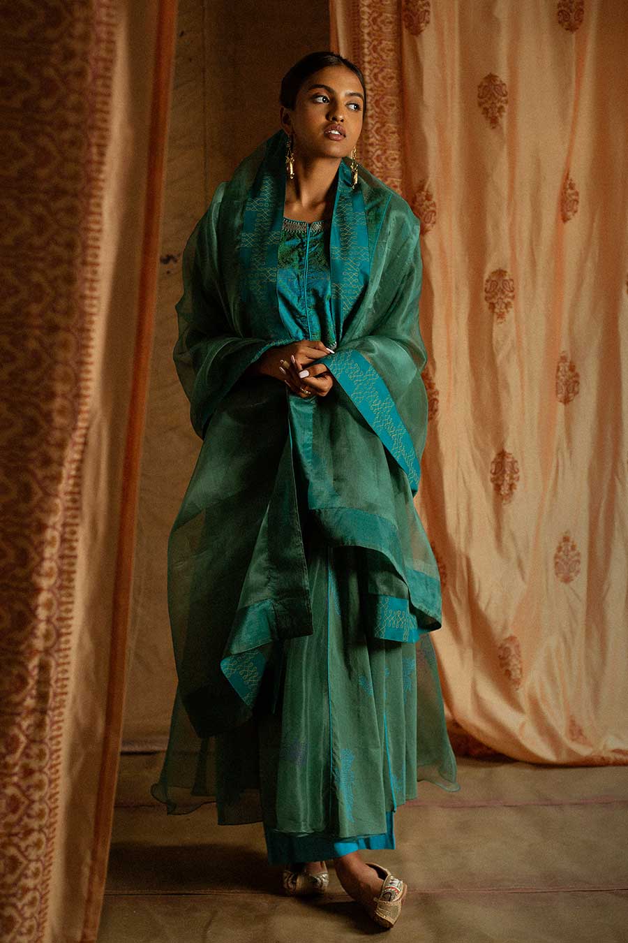 Sea Green Chandei Embroidered Kurta Set
