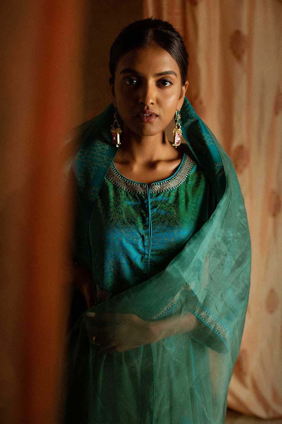 Sea Green Chandei Embroidered Kurta Set