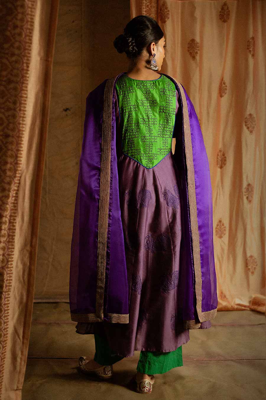 Purple Chandei Embroidered Kurta Set